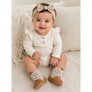 Baby Girl Lace Cowgirl Boots Brown Soft Sole Infant Booties Western Size 3-4